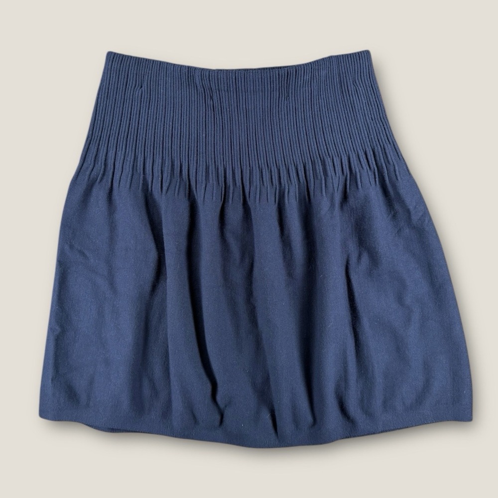 Massimo Dutti Navy Blue Knit Mini Skirt Made in‎ Italy Viscose Ribbed Waist M